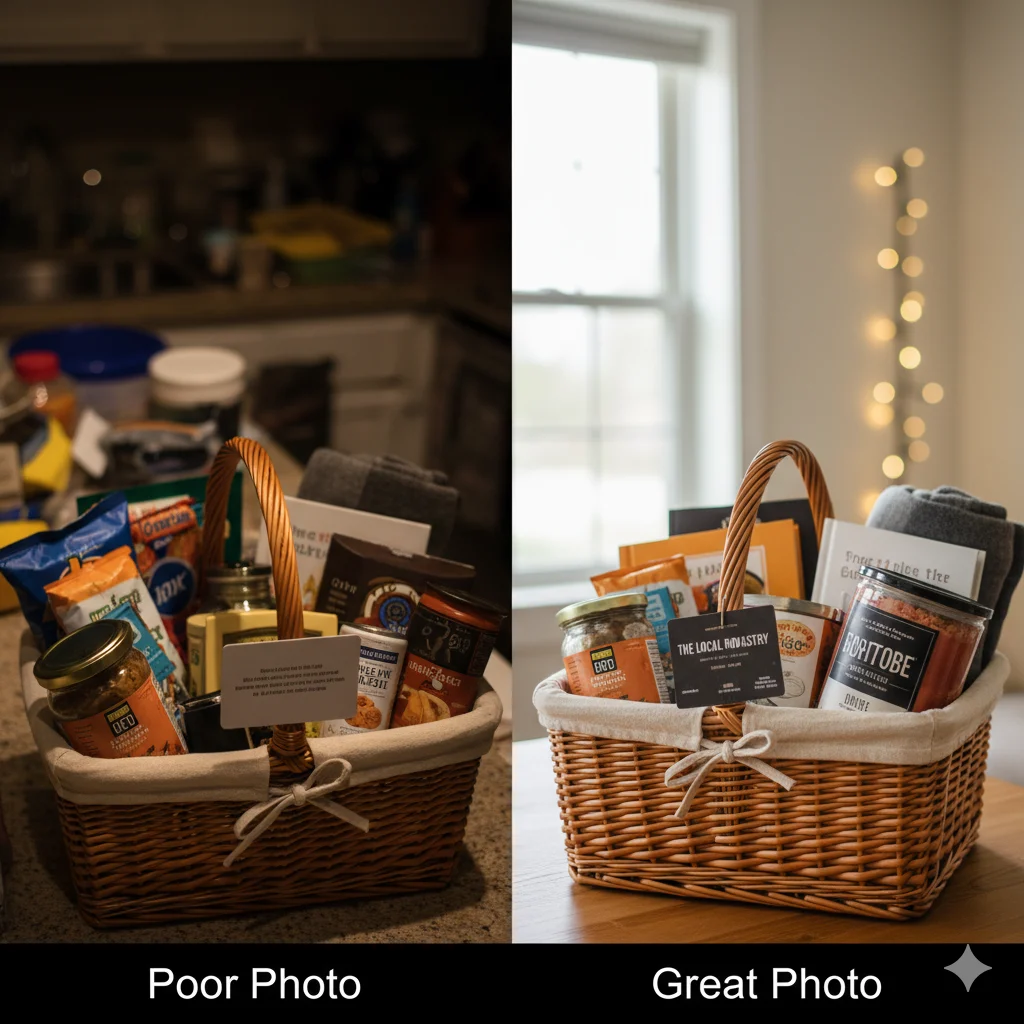 Good vs poor raffle basket photography — the difference in ticket sales is significant