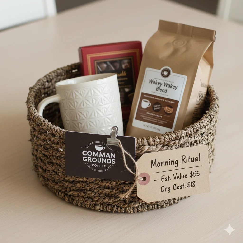 Morning Ritual coffee basket raffle under $50 with local coffee gift card and mug