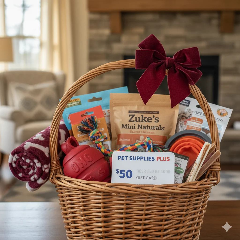 Dog Lover raffle basket — pet store gift card, premium dog bed, quality toys, premium treats