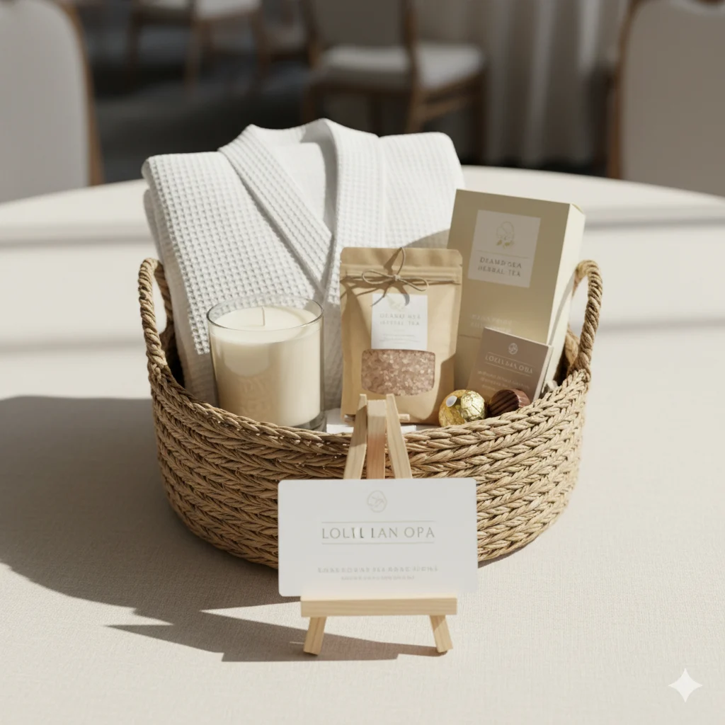 Luxury Spa and Wellness anchor basket — Château Botanics skincare, Orchid Extract serum, Silk Harvest body oil, jade roller, clay mask