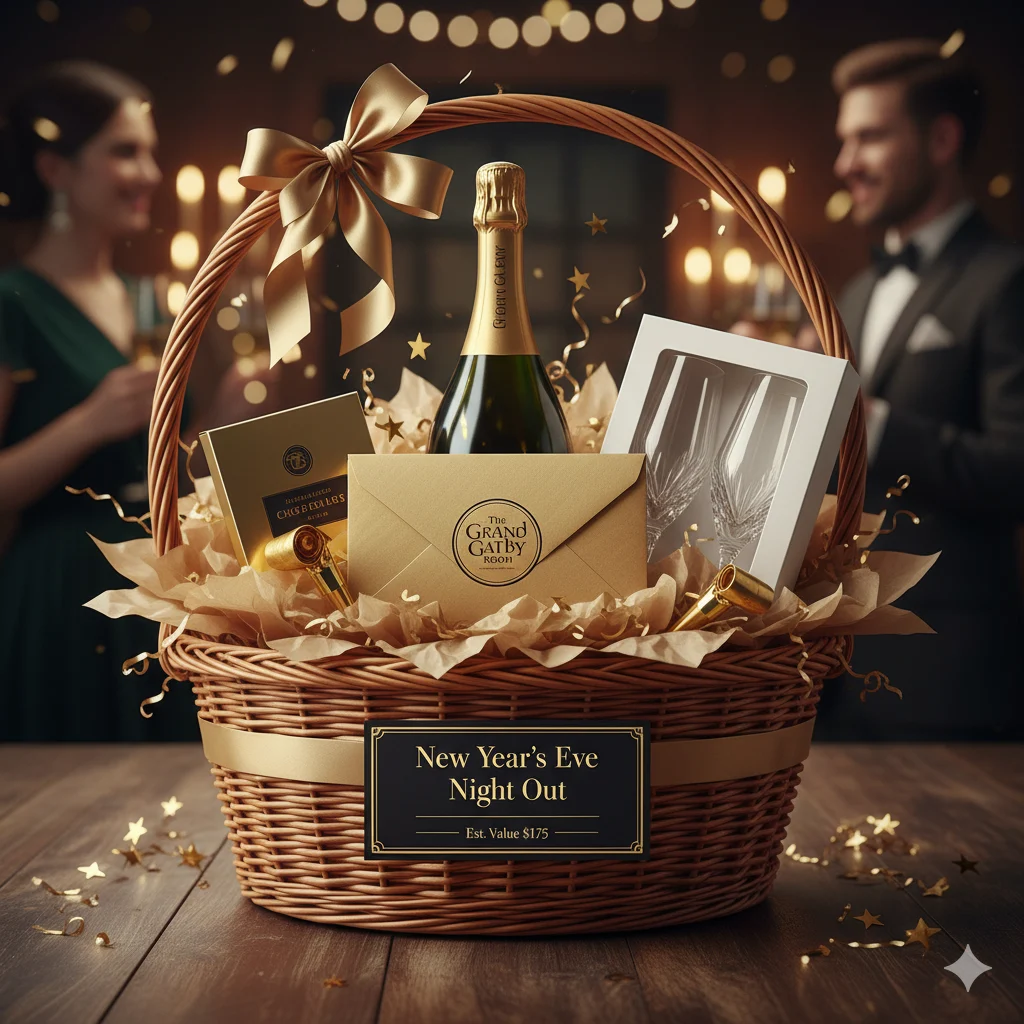 New Year's Eve Night Out holiday raffle basket