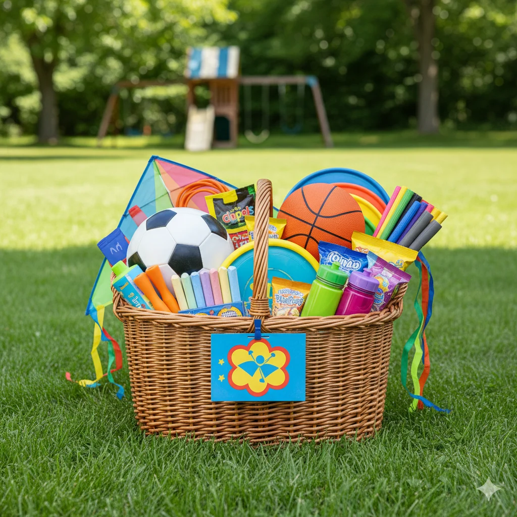 Backyard Adventure school raffle basket — activity gift card, sports, outdoor fun