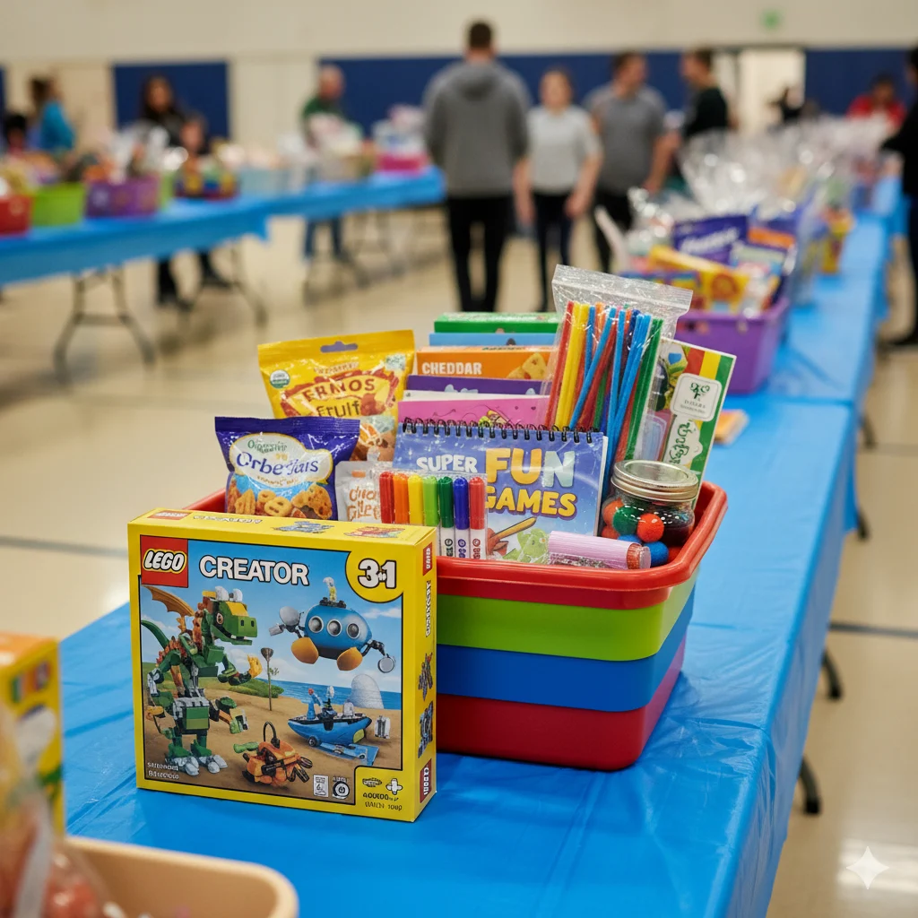 Kids Activity Night school raffle basket — STEM kit, craft supplies, activity book